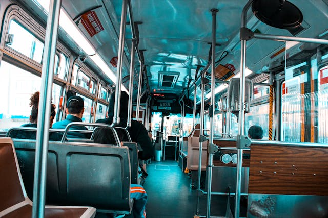inside of a city bus